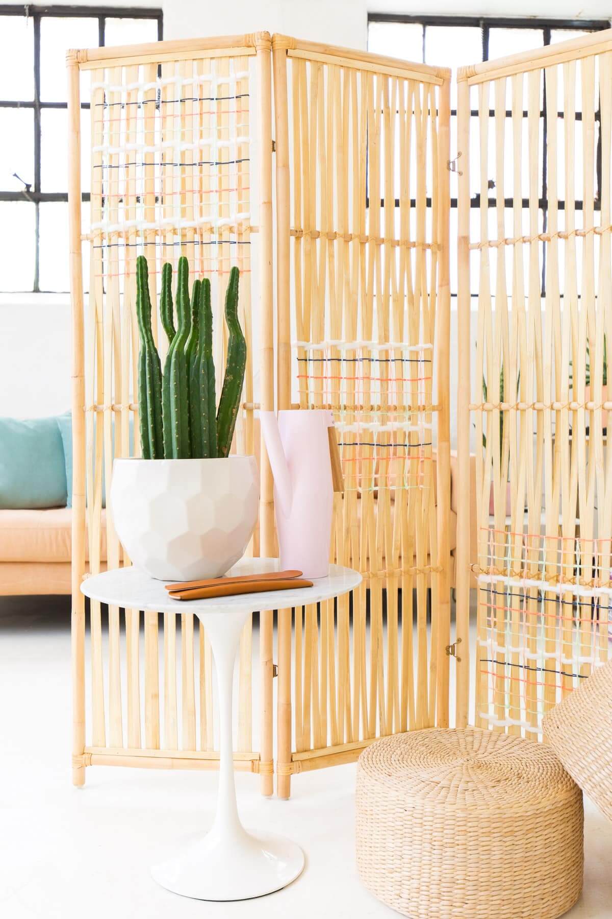 Woven Bamboo Screen with Colorful Thread Accents