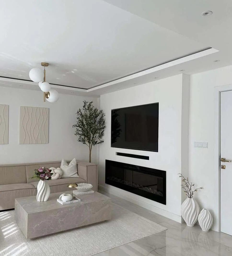 Integrate a Fireplace for a Sleek TV Wall