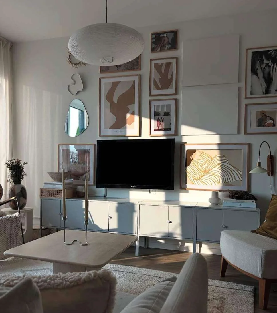 Abstract Art and Mirrors Create a Playful Gallery Wall