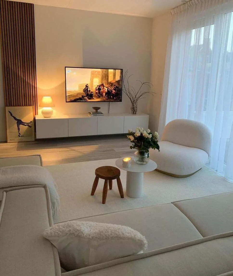 Juxtapose Texture with Wood Slats Beside TV