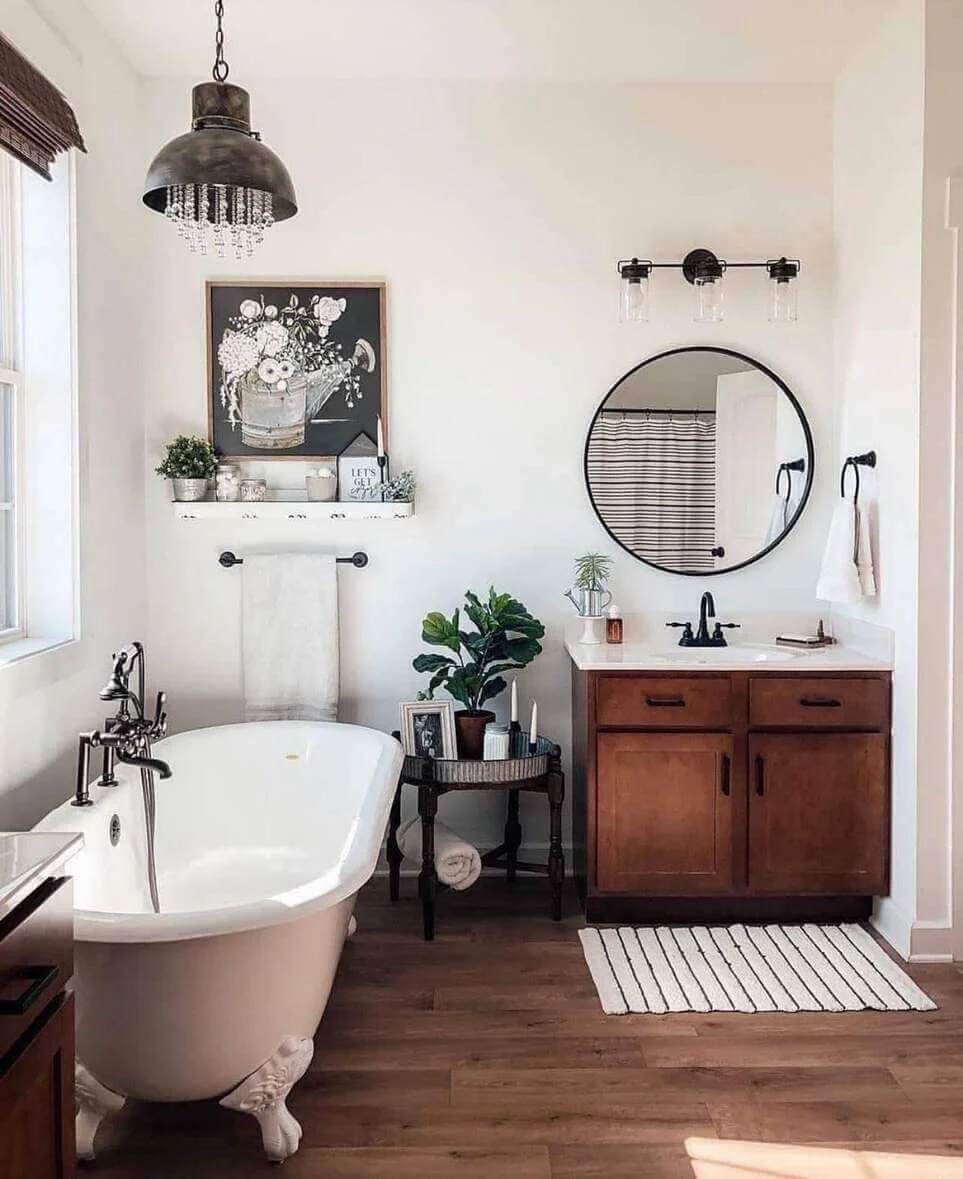 Layer Items on a Distressed Tray Beside the Tub