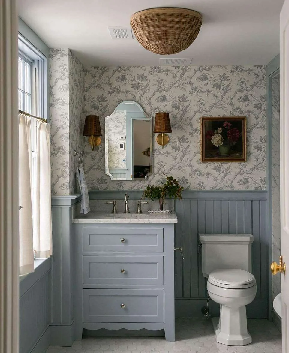 Combine Floral Toile Wallpaper with Wainscoting