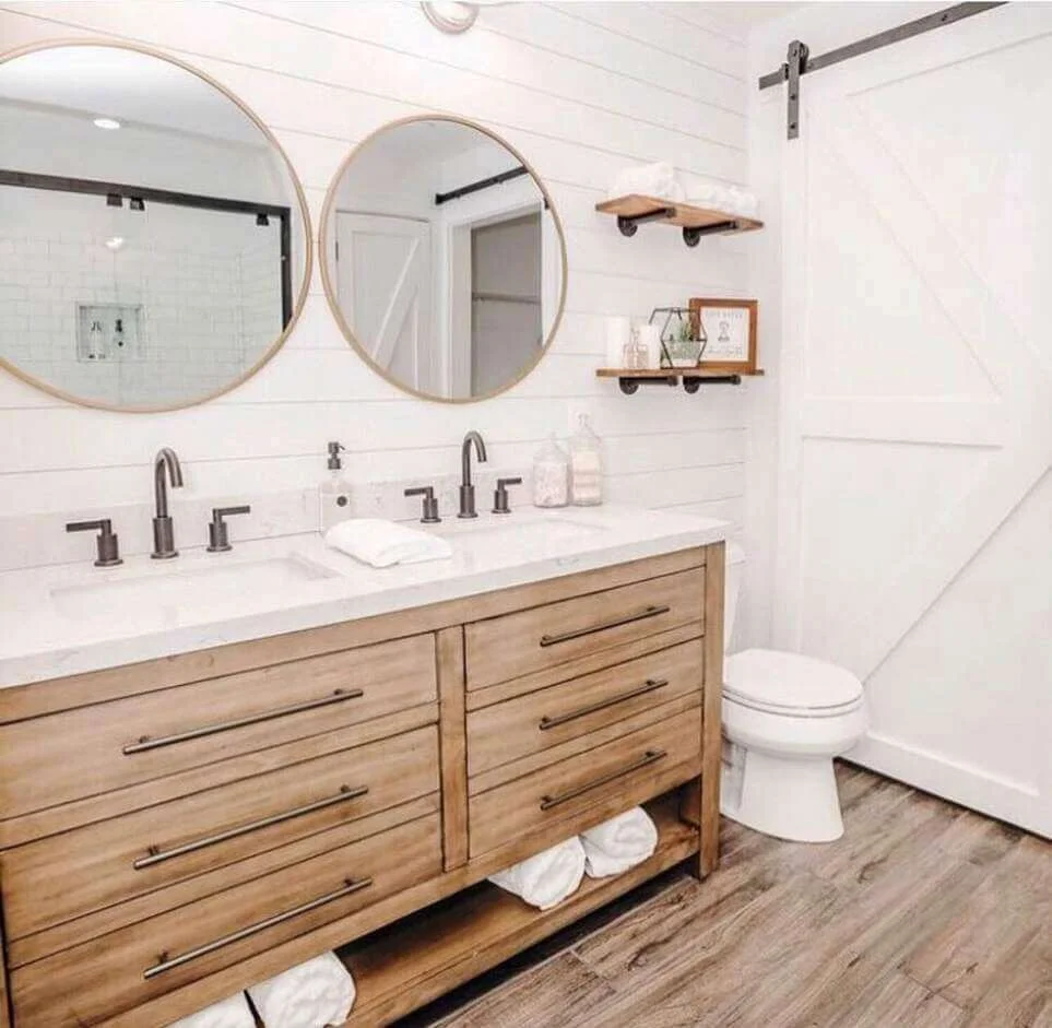 Rustic Wood Vanity with Open Towel Storage