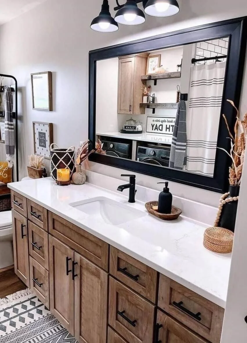 Choose a Wooden Vanity with Simple Black Hardware