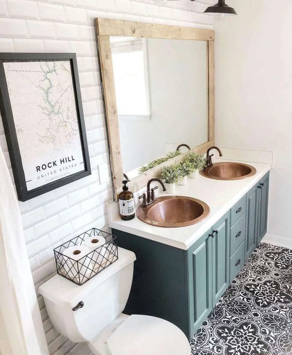 Pair Matte Black Faucets with Hammered Copper Sinks