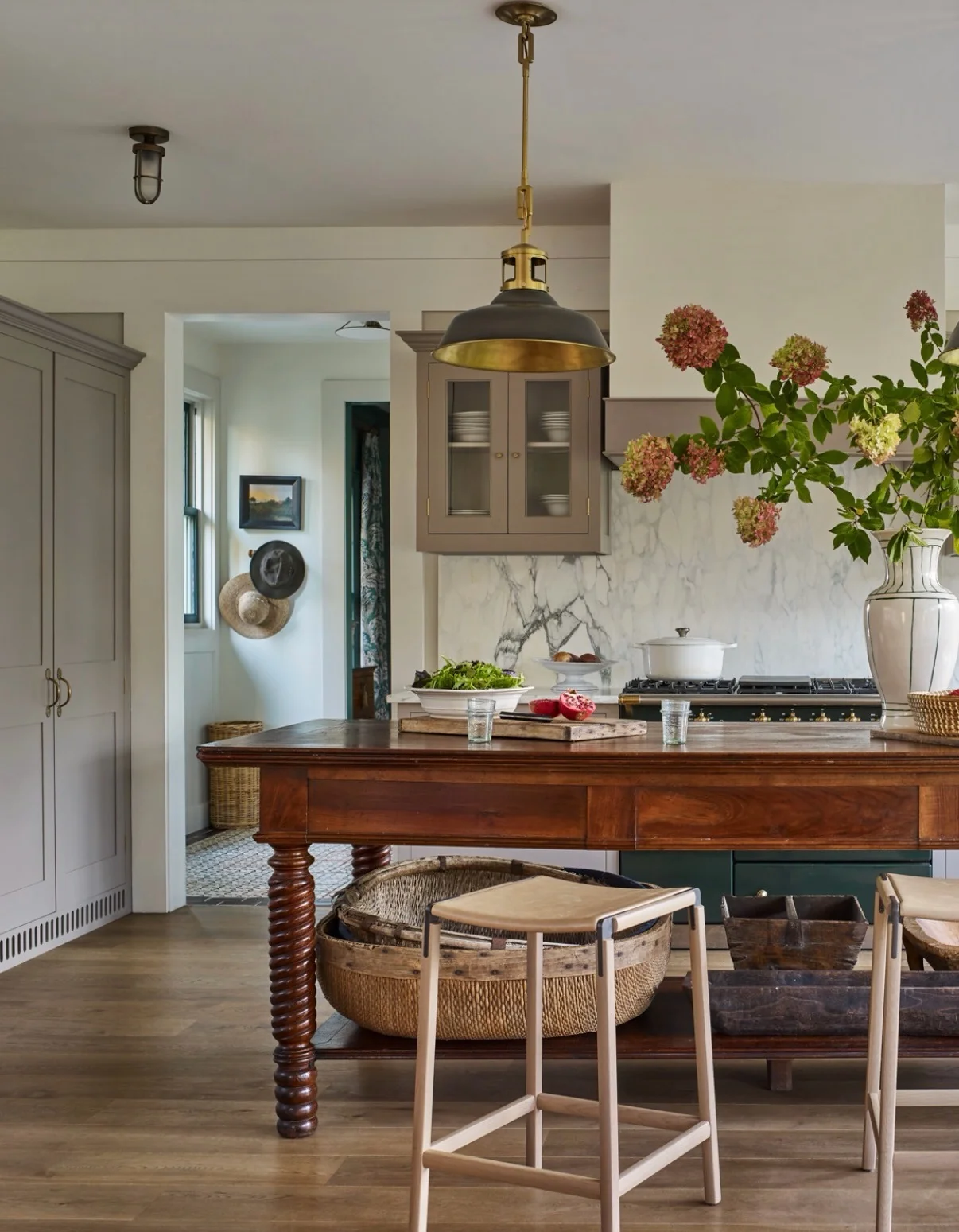Antique Wooden Island Adds Rich Detail and Storage