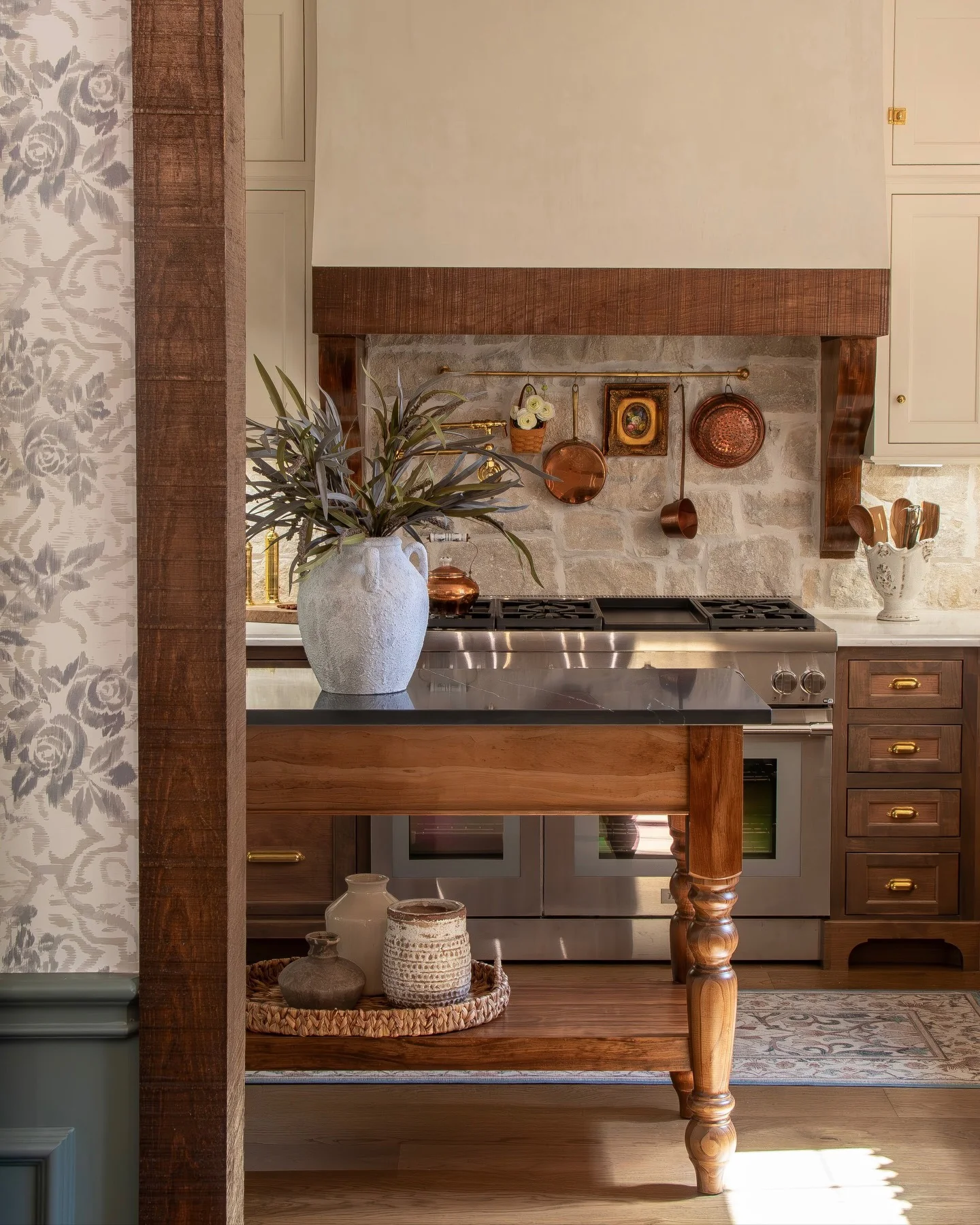 Stone Backsplash Displays Your Copperware Collection
